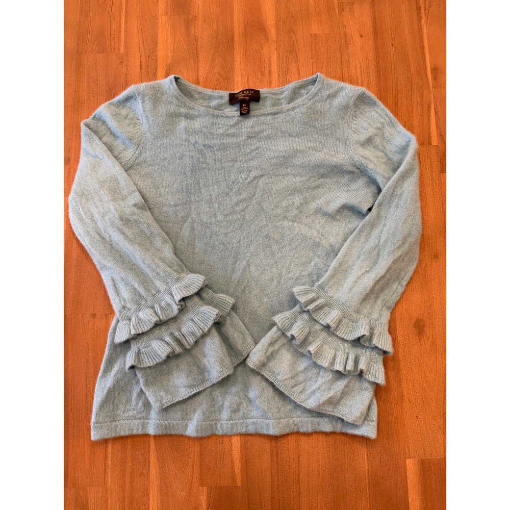 Charter Club Luxury Cashmere Sweater Light Blue Ruffle Bell Sleeves PS